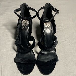 Vince Camuto black Velvet strappy open toe heels 4inch heel